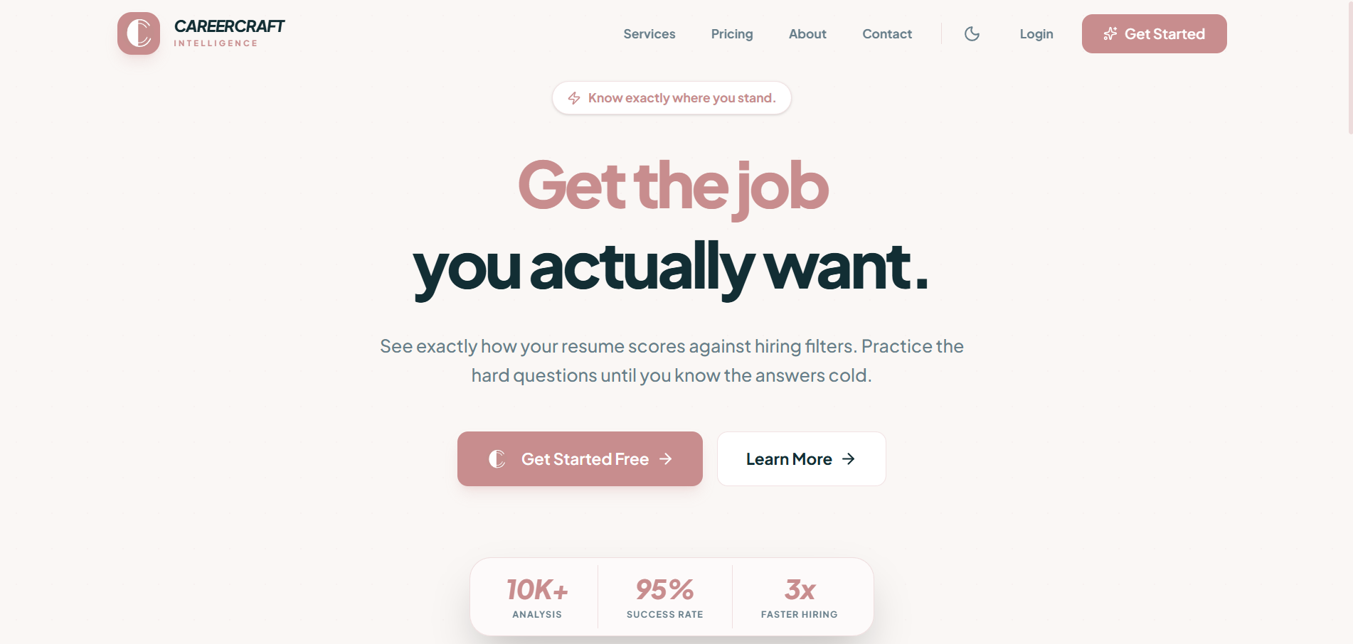 Screenshot of CareerCraft live platform