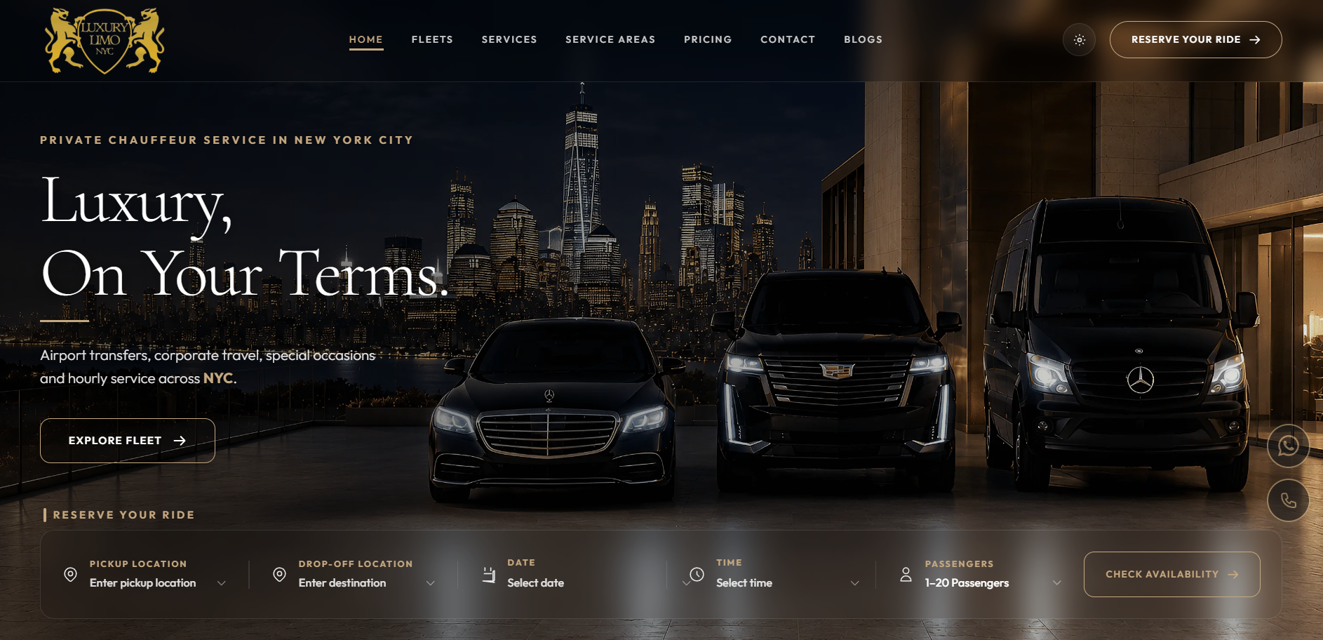 Screenshot of Luxury Limo NYC live platform